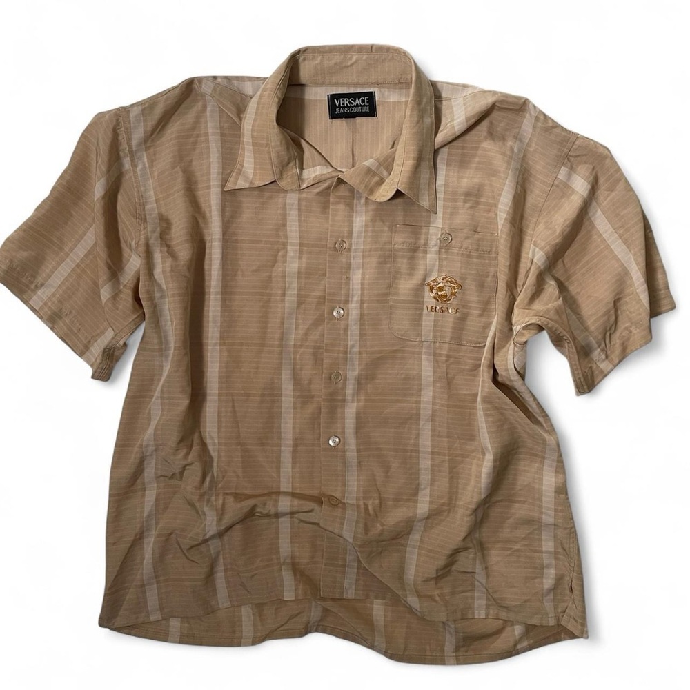 Versace Jeans Couture Beige Striped Button-Up Shirt